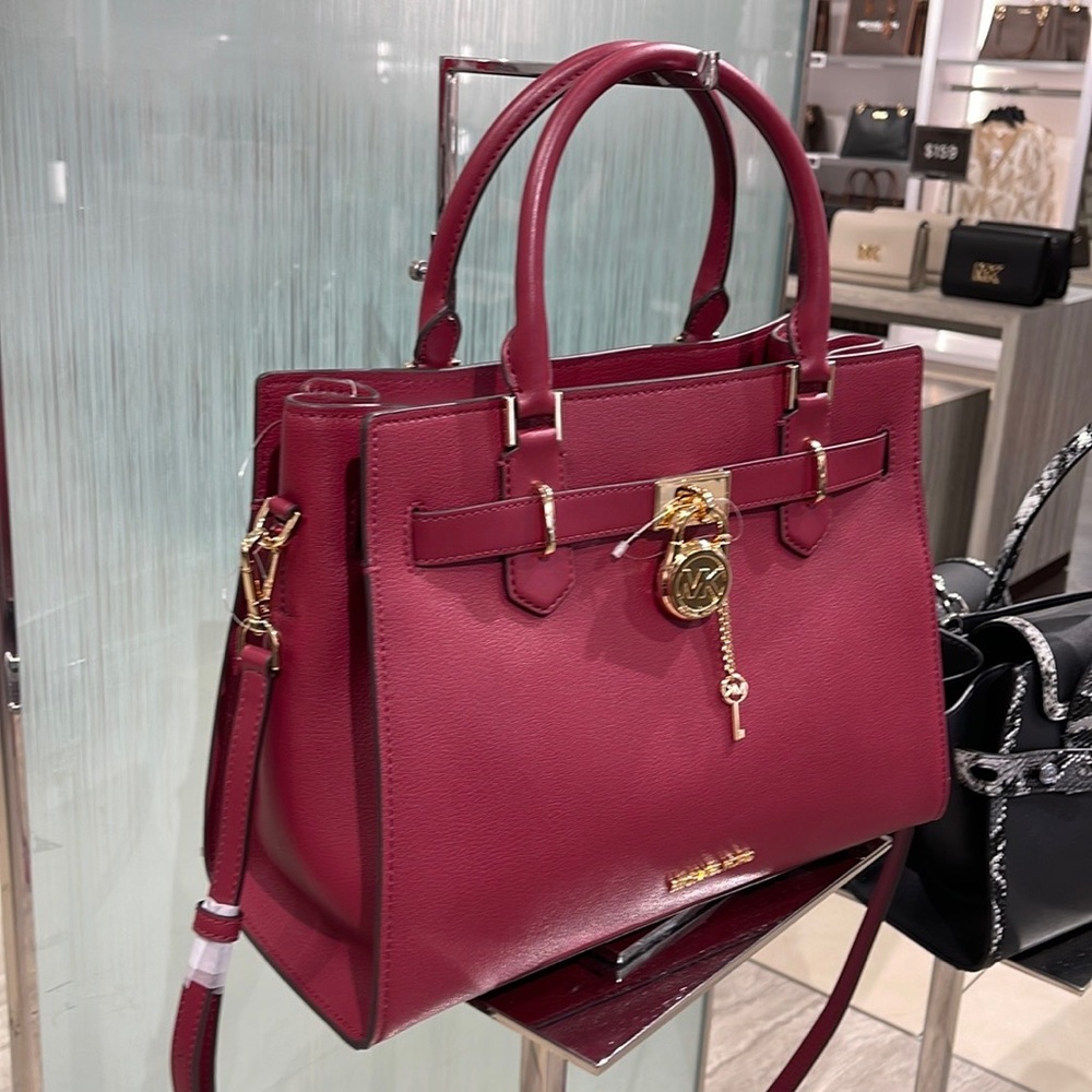 MICHAEL KORS HAMILTON MEDIUM SATCHEL DARK CHERRY COLOR - Picture 15 of 16